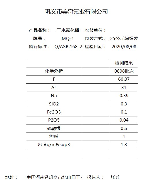 三氟化鋁指標